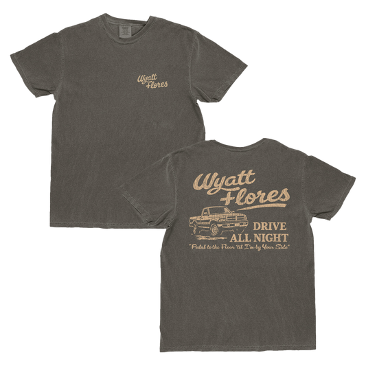 Gray t-shirt with 'Wyatt Flores' branding on a white background